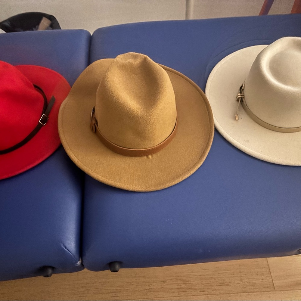 Stylish Red, Tan, and Cream Fedora Hats